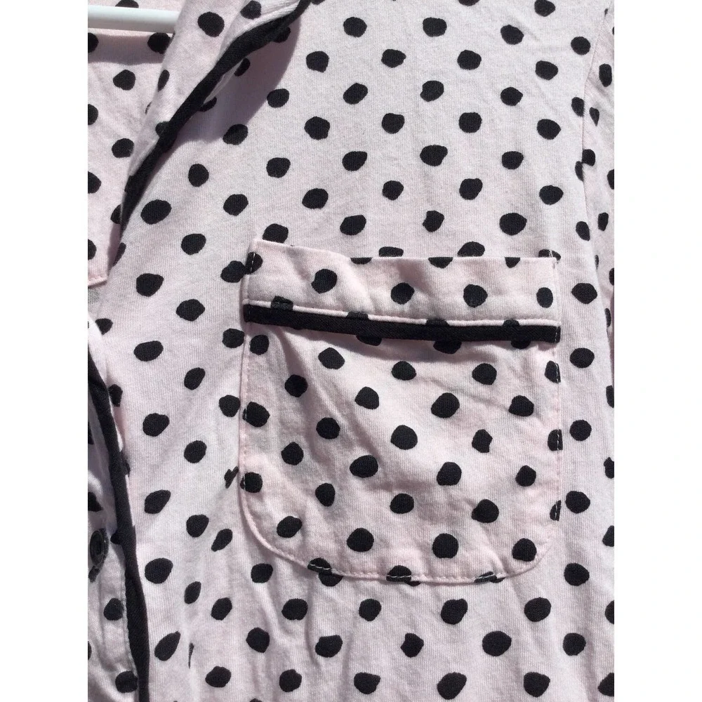 Kate Spade Womens Pajama Top Sz XS Pink Black Polka Dot Cotton PJ Preppy Classic